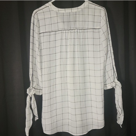 Worthington 3/4 Sleeve w Ties Medium V-Neck White Simple Stripe Polyester Sheer - Picture 6 of 13
